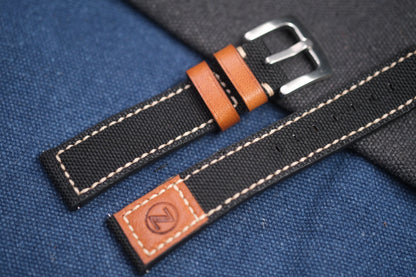 BLACK CANVAS STRAP MIXED WITH BROWN VACHETTA LEATHER FOR ZELOS RD78