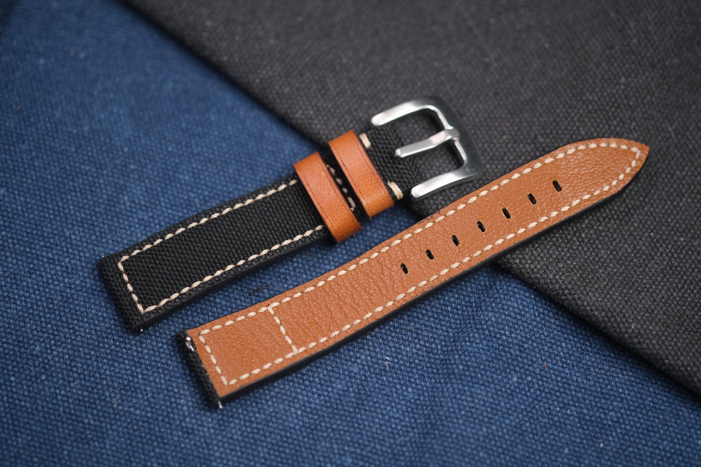 BLACK CANVAS STRAP MIXED WITH BROWN VACHETTA LEATHER FOR ZELOS RD78