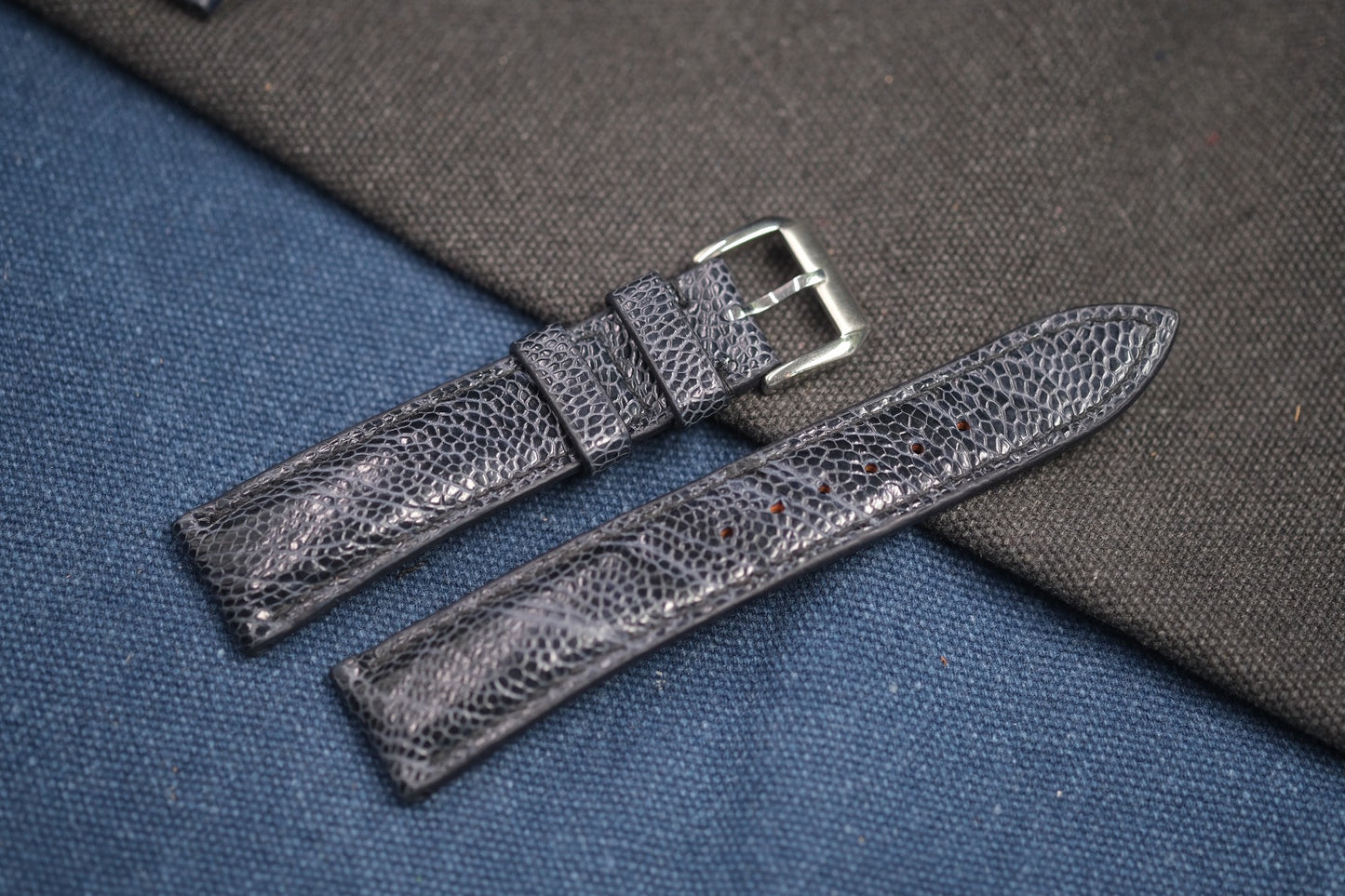 NAVY BLUE OSTRICH LEGSKIN LEATHER STRAP RD79