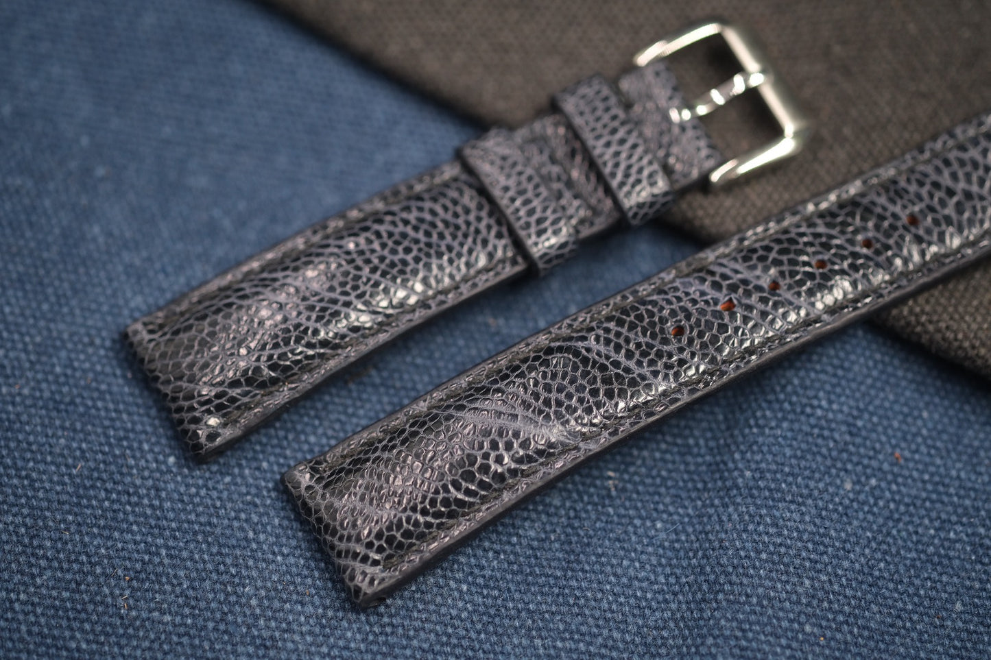 NAVY BLUE OSTRICH LEGSKIN LEATHER STRAP RD79