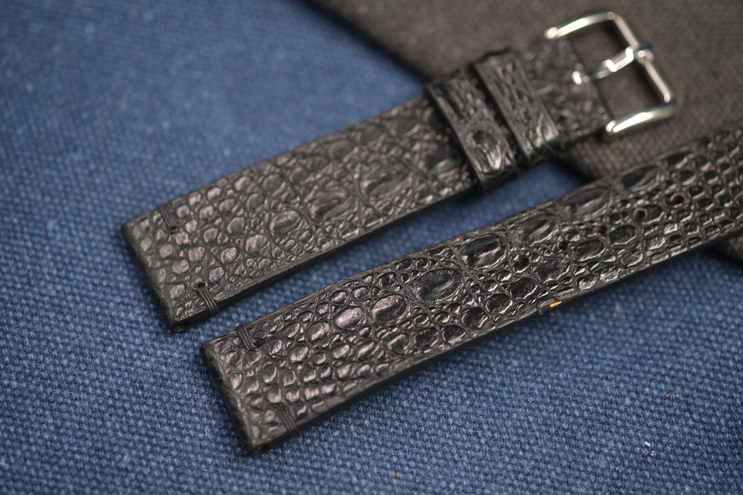 BLACK CROCODILE LEATHER WATCH STRAP RD81