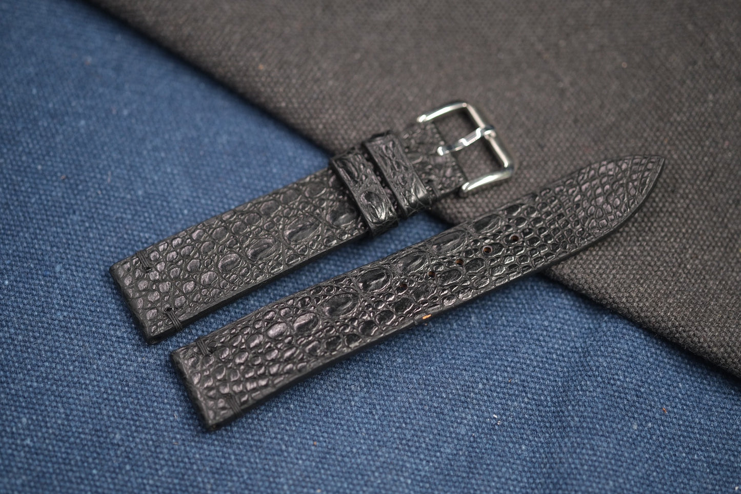 BLACK CROCODILE LEATHER WATCH STRAP RD81