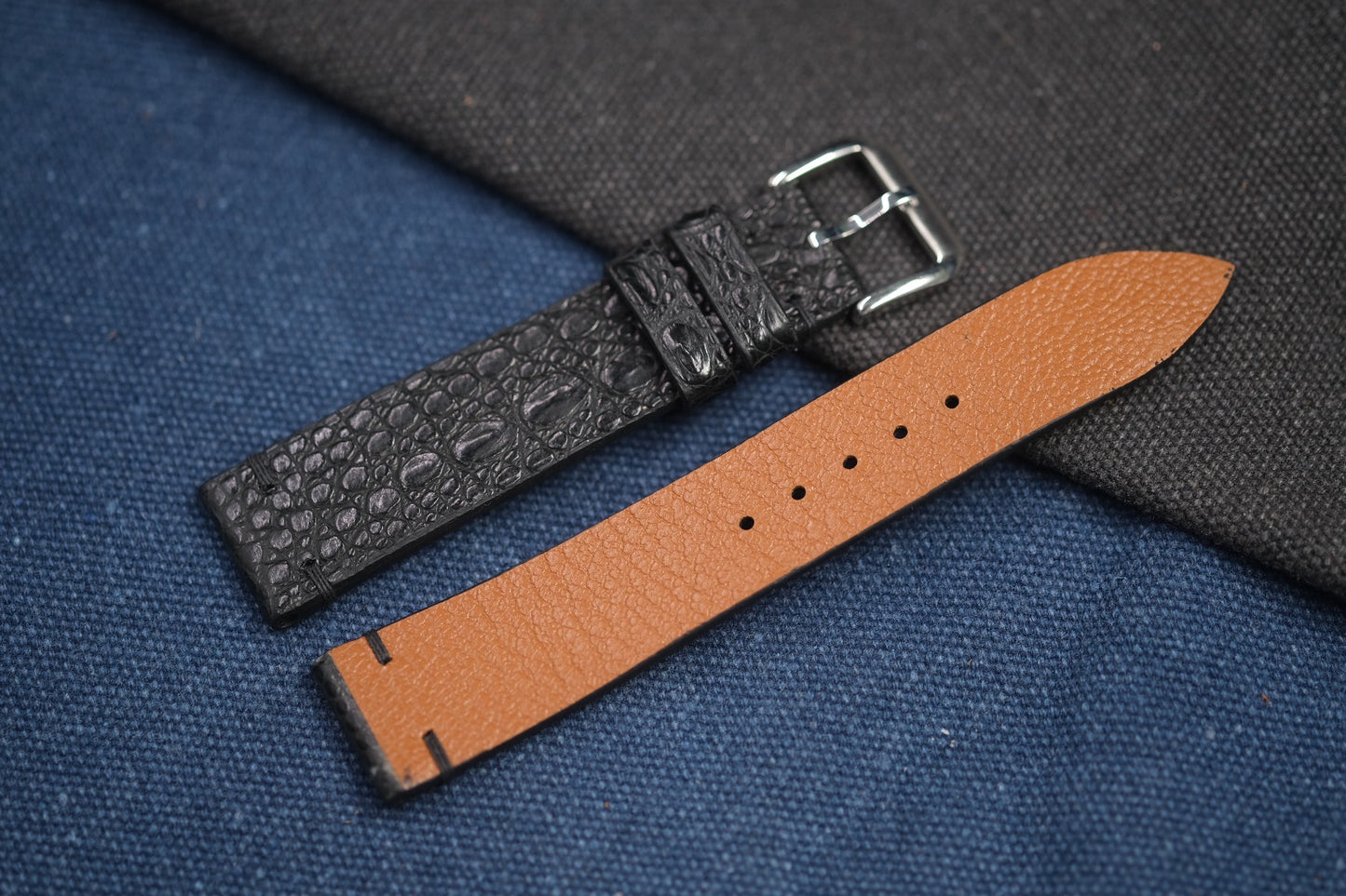 BLACK CROCODILE LEATHER WATCH STRAP RD81