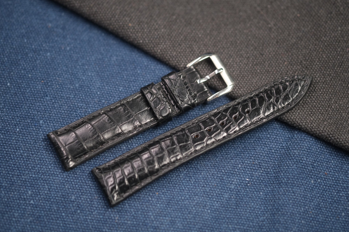 BLACK CROCODILE LEATHER WATCH STRAP RD88