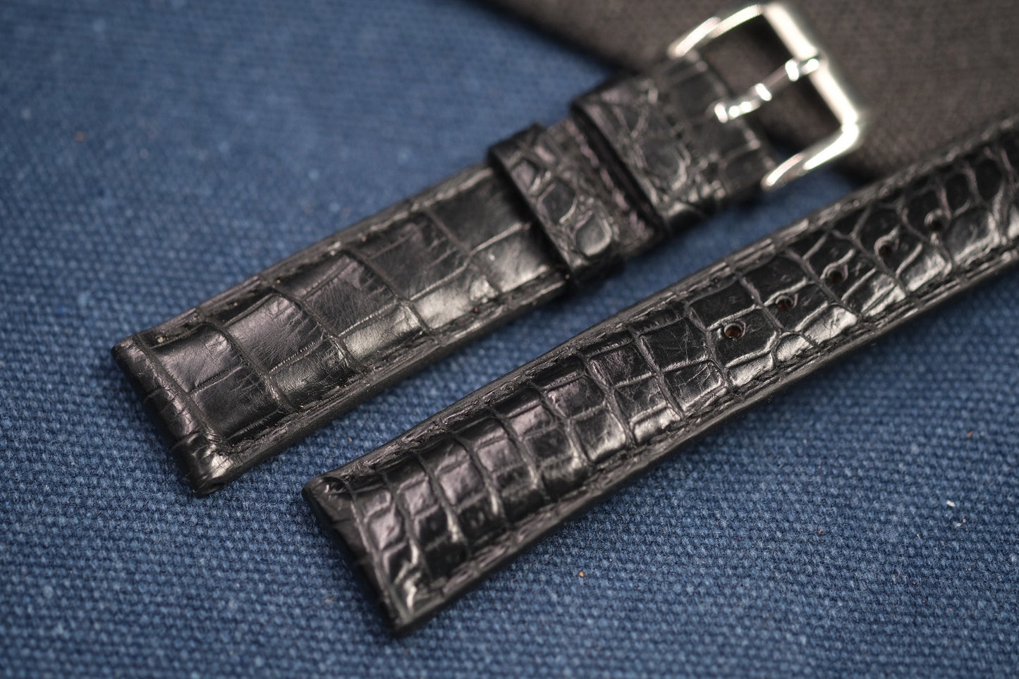 BLACK CROCODILE LEATHER WATCH STRAP RD88