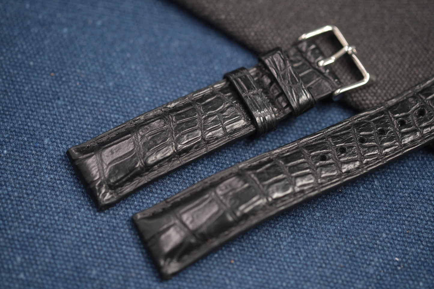 BLACK CROCODILE LEATHER WATCH STRAP RD88