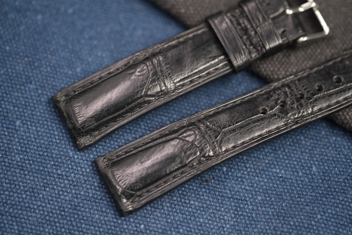 BLACK CROCODILE LEATHER WATCH STRAP RD89