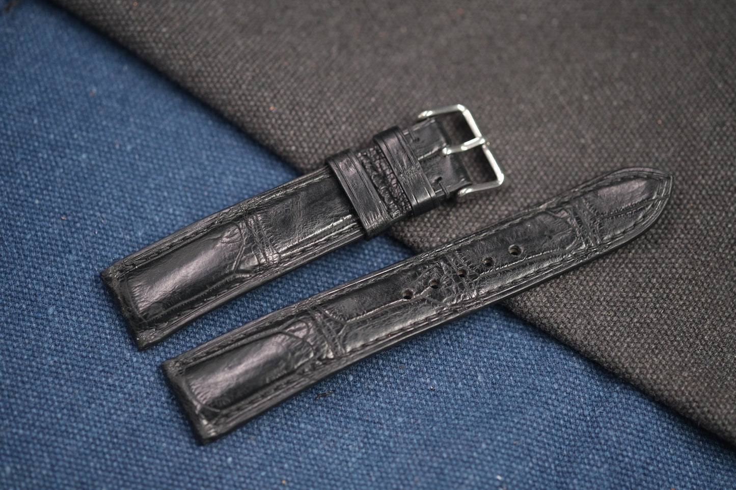 BLACK CROCODILE LEATHER WATCH STRAP RD89