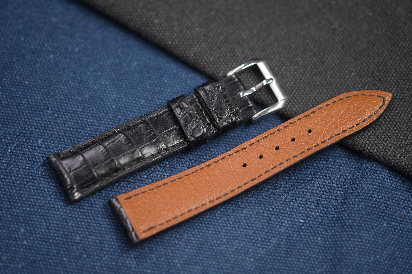 BLACK CROCODILE LEATHER WATCH STRAP RD88