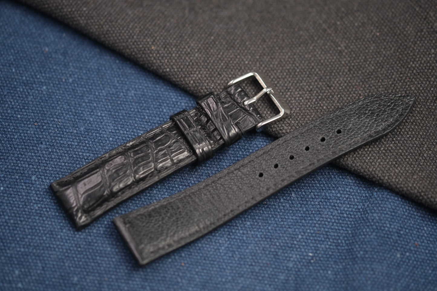 BLACK CROCODILE LEATHER WATCH STRAP RD90