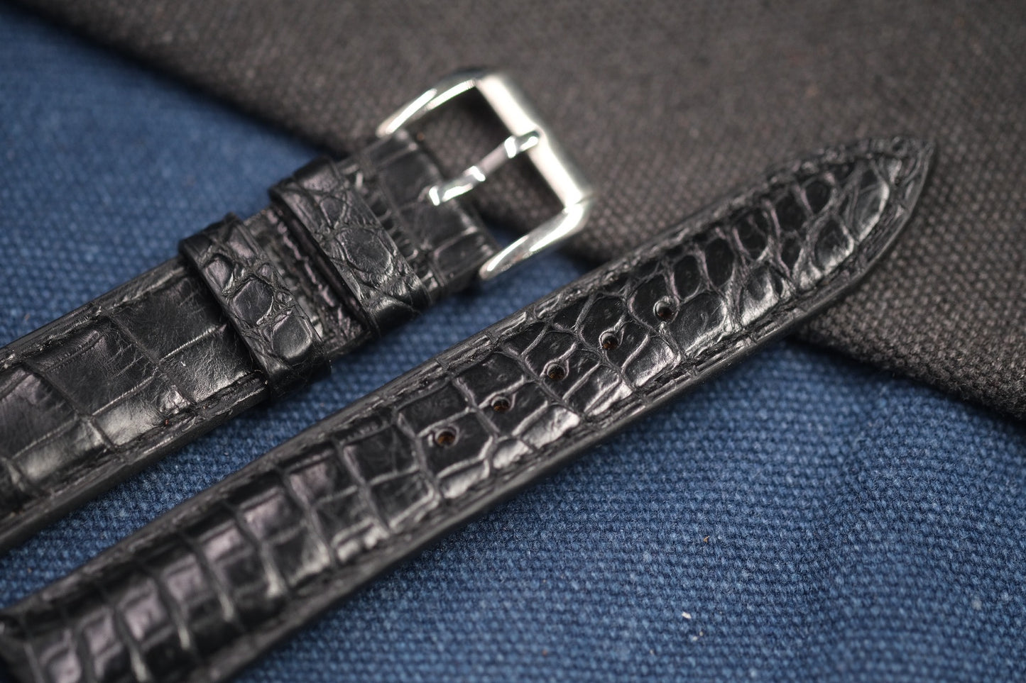 BLACK CROCODILE LEATHER WATCH STRAP RD90