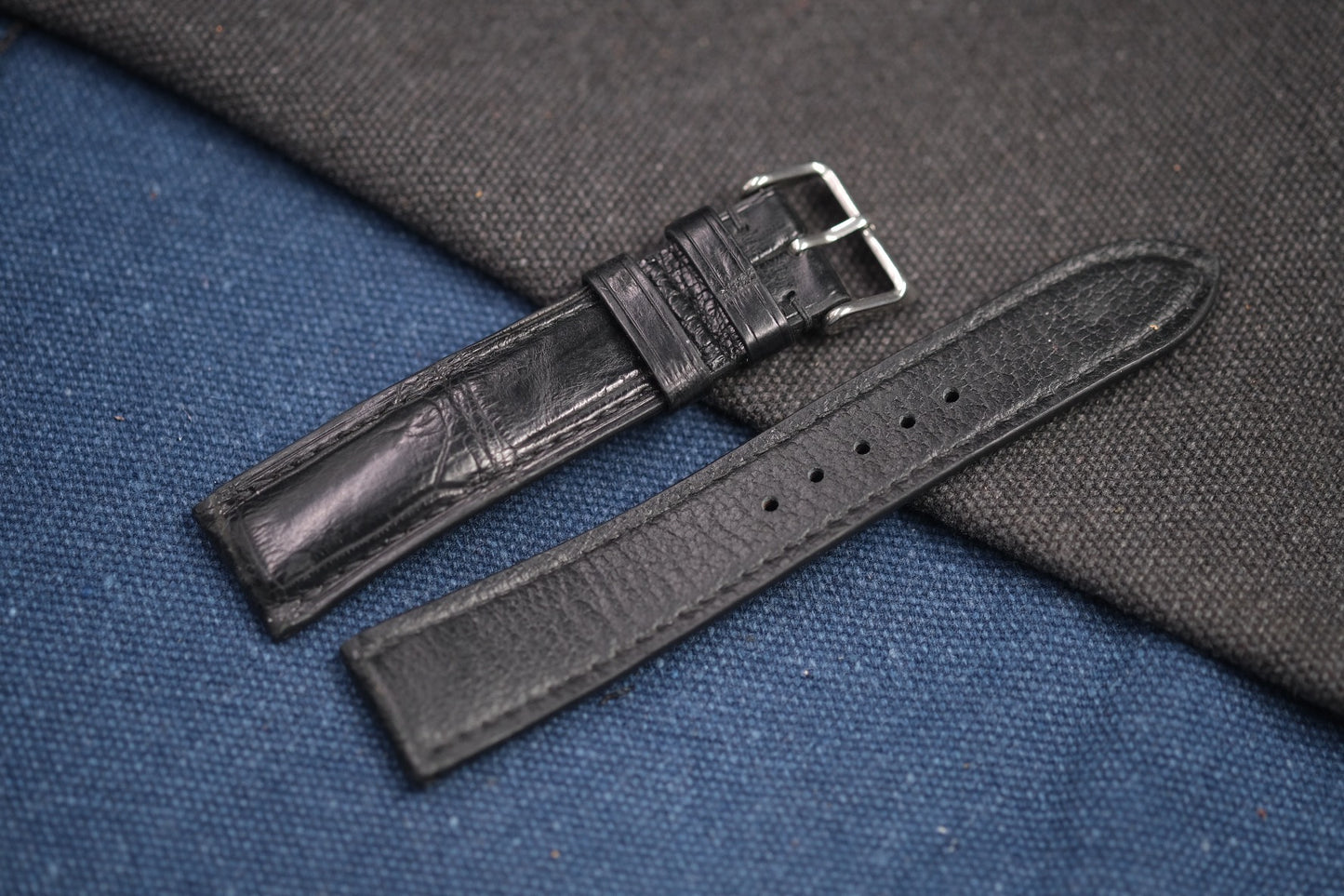 BLACK CROCODILE LEATHER WATCH STRAP RD89