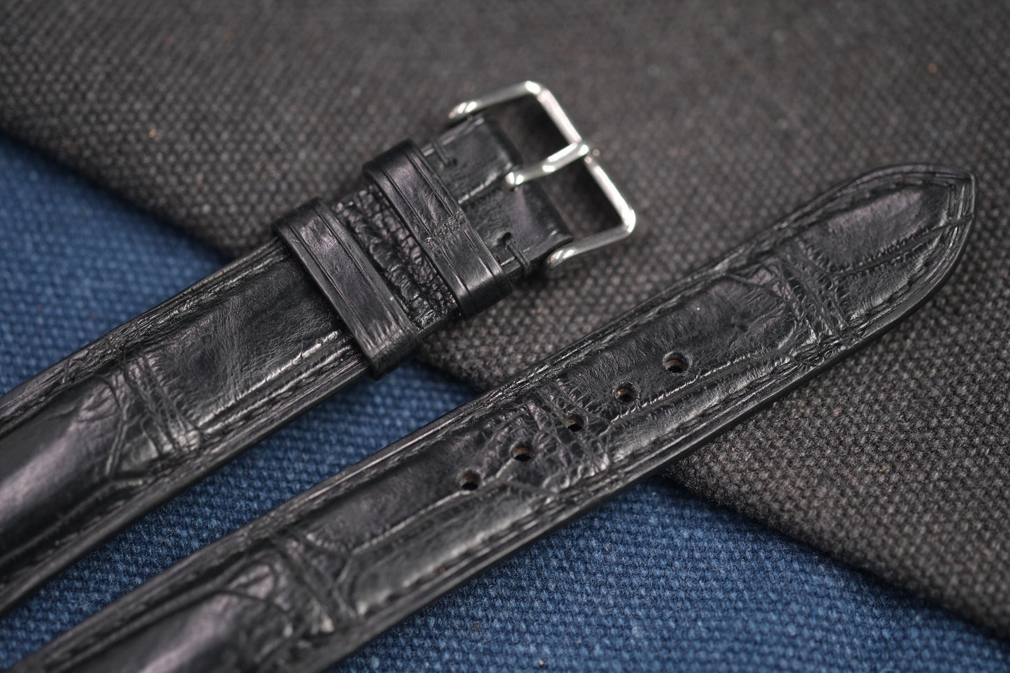 BLACK CROCODILE LEATHER WATCH STRAP RD89