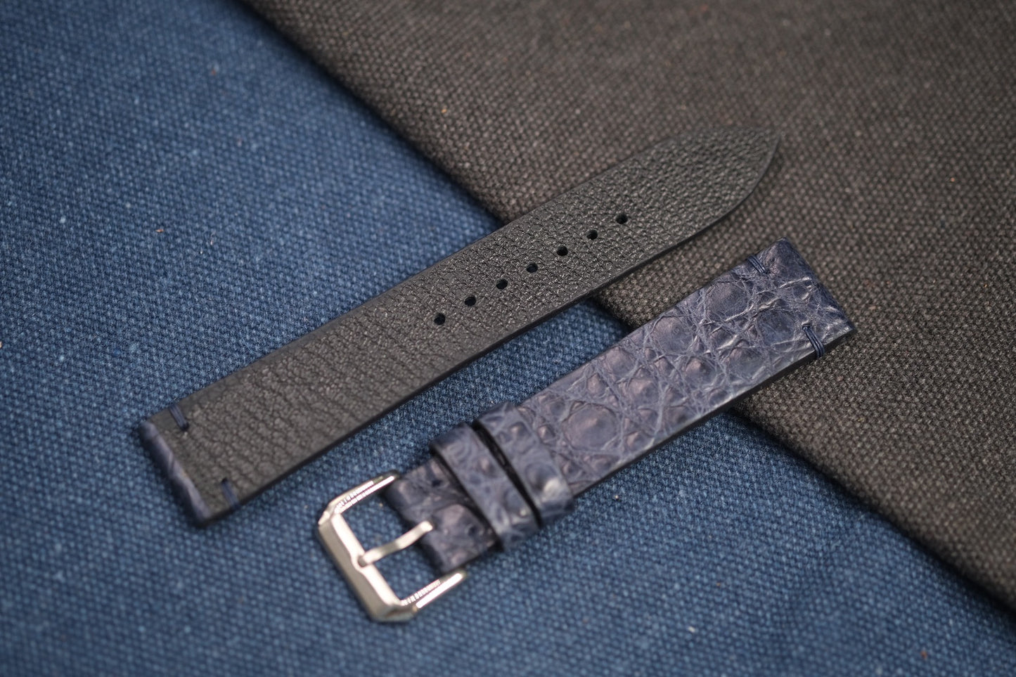 DARK GREY CROCODILE LEATHER WATCH STRAP RD92