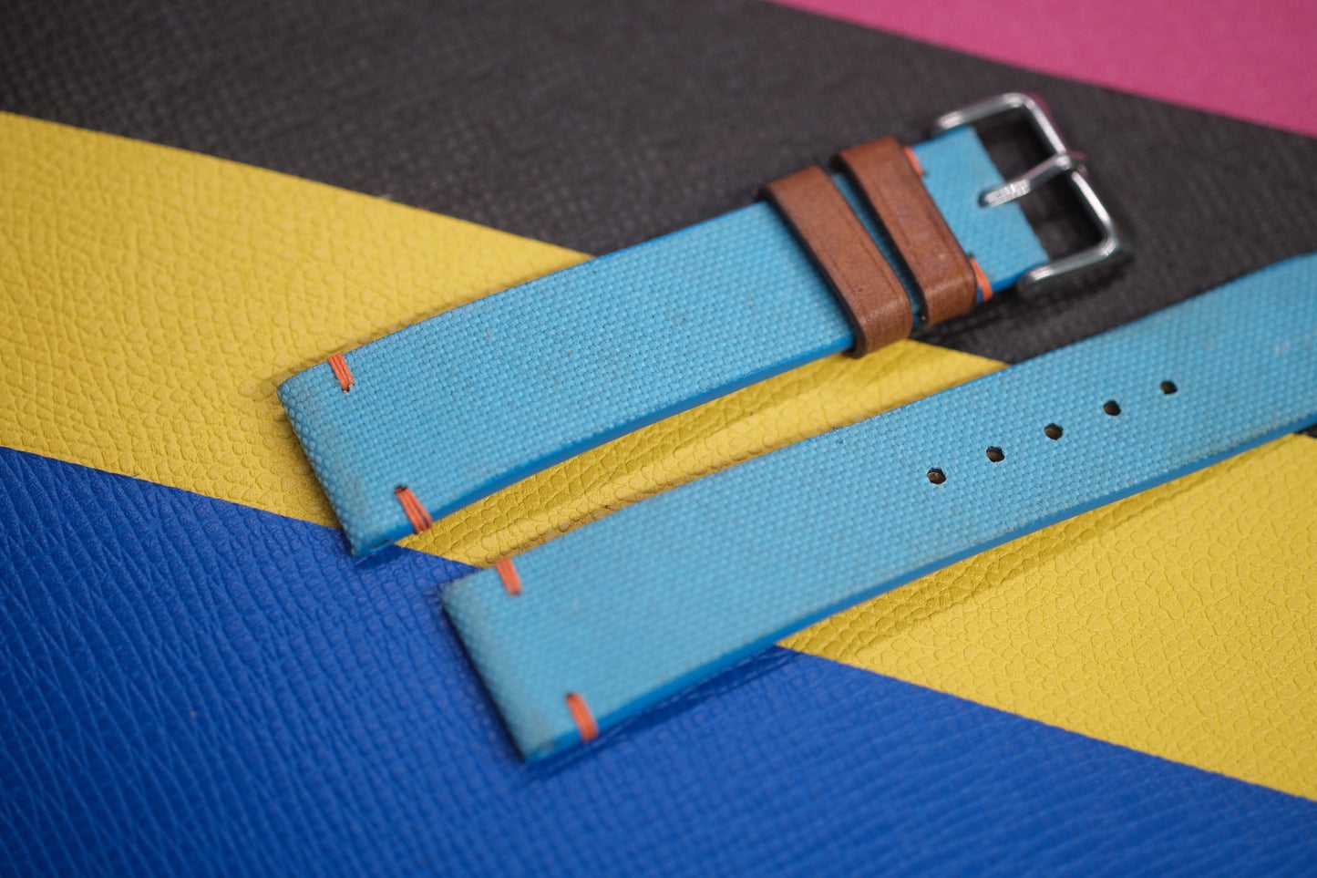 CYAN BLUE CANVAS LEATHER WATCH STRAP RD94