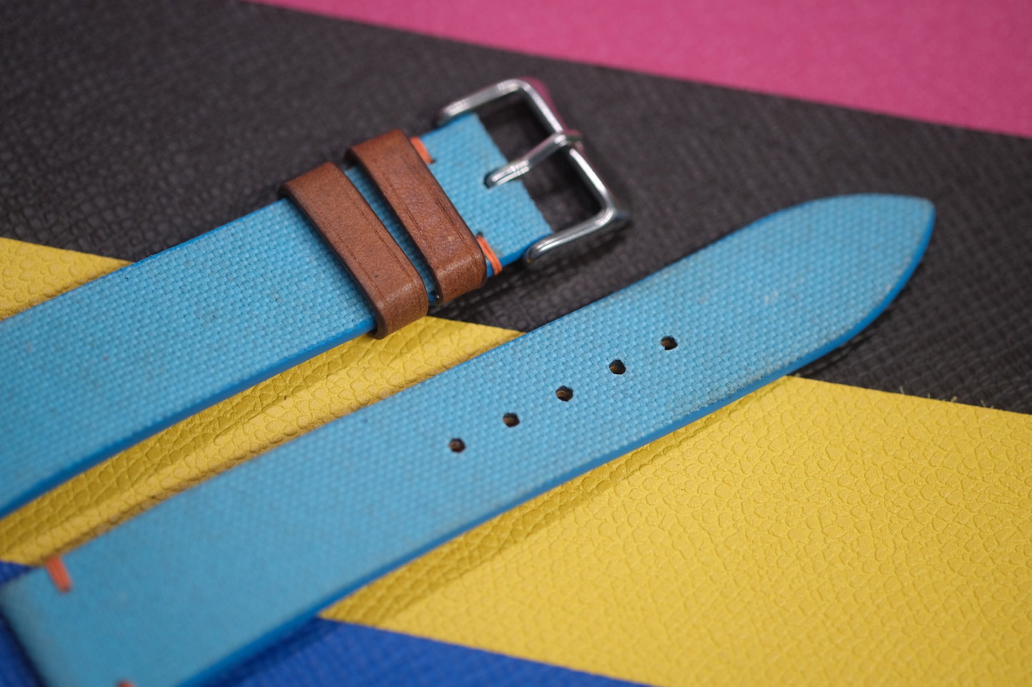 CYAN BLUE CANVAS LEATHER WATCH STRAP RD94