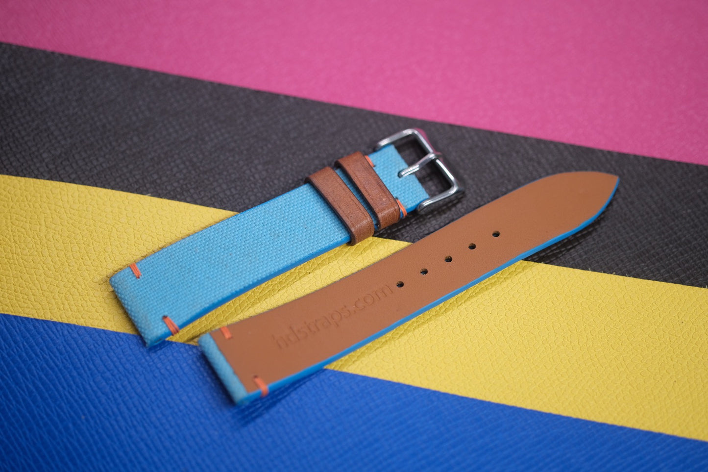 CYAN BLUE CANVAS LEATHER WATCH STRAP RD94