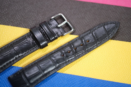 BLACK CROCODILE LEATHER WATCH STRAP RD97