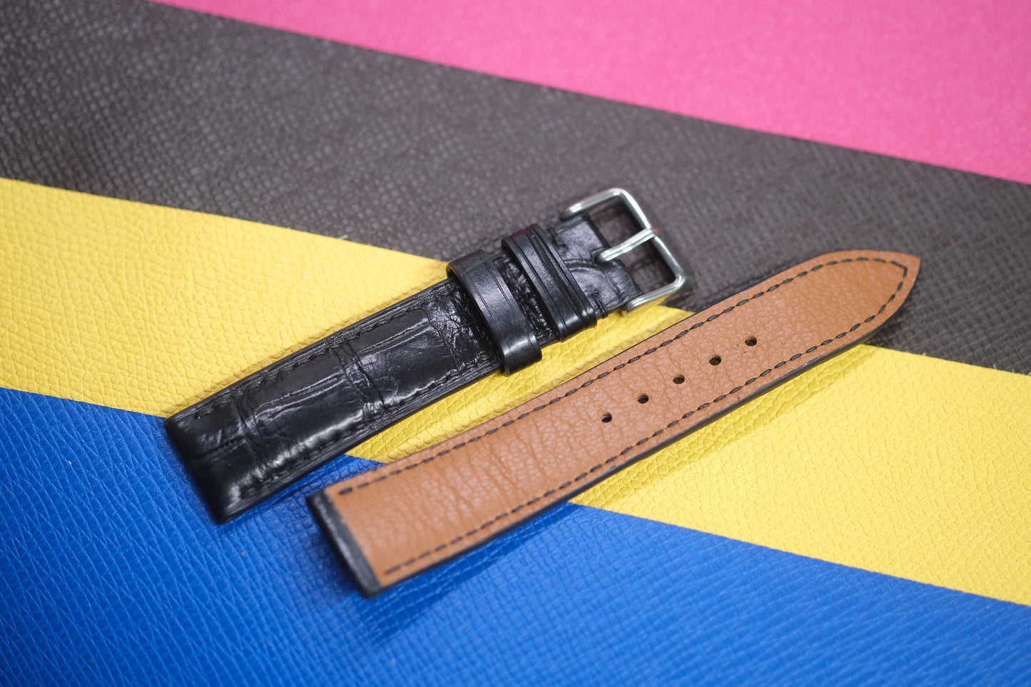 BLACK CROCODILE LEATHER WATCH STRAP RD97