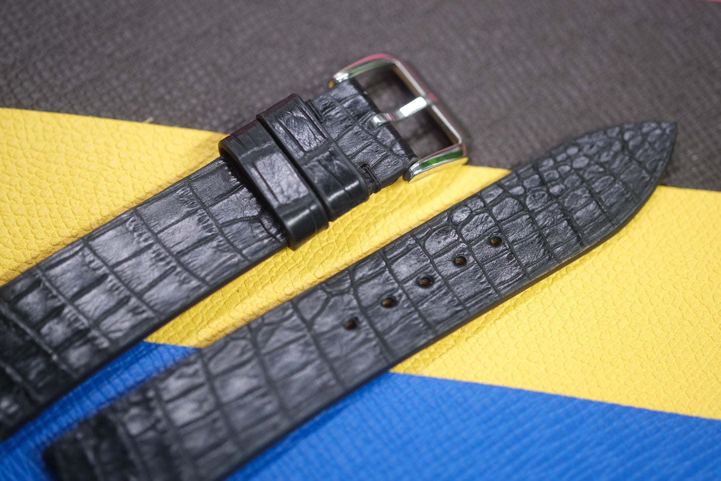 BLACK CROCODILE LEATHER WATCH STRAP RD101