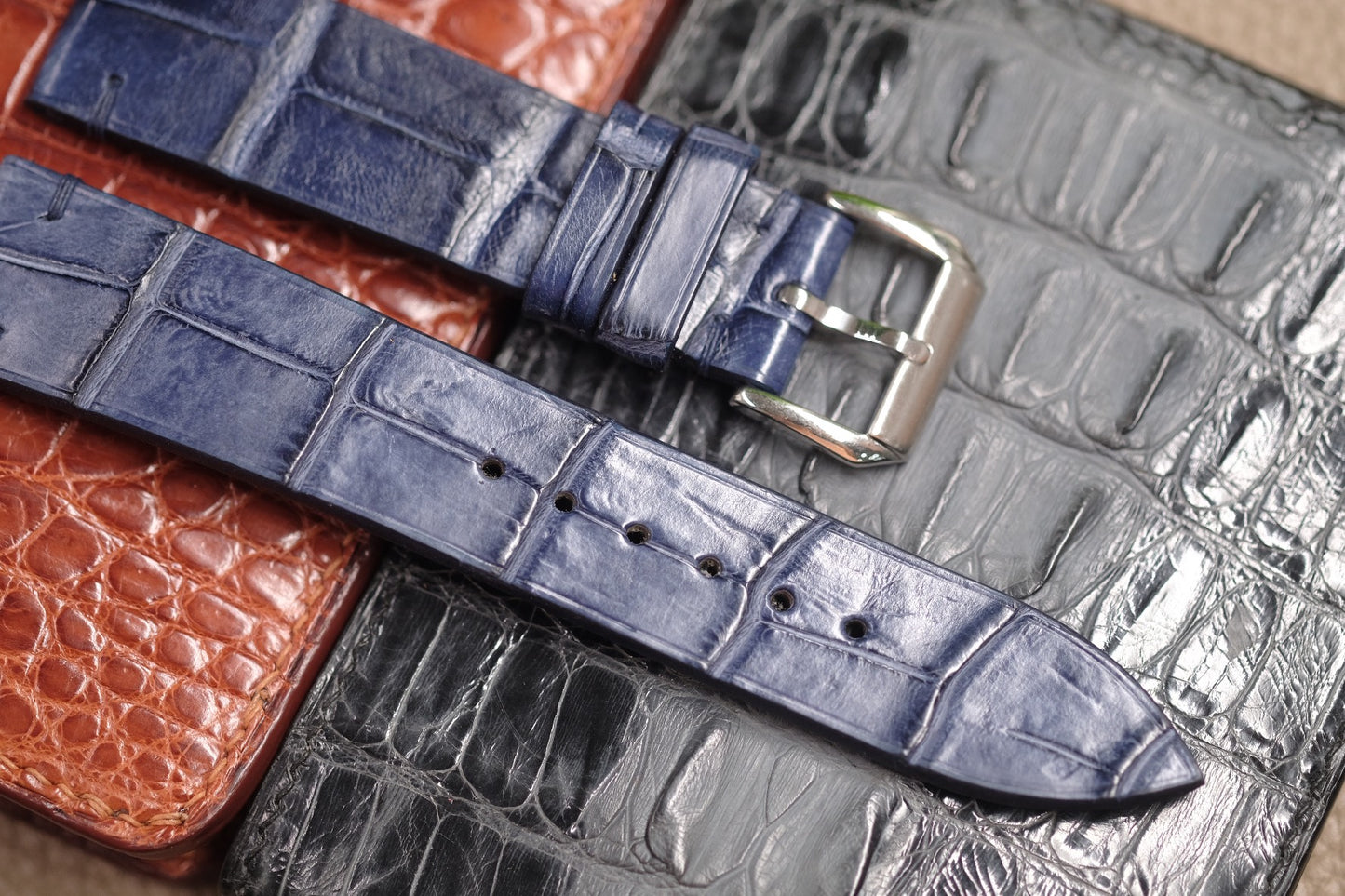 NAVY BLUE CROCODILE LEATHER WATCH STRAP RD107