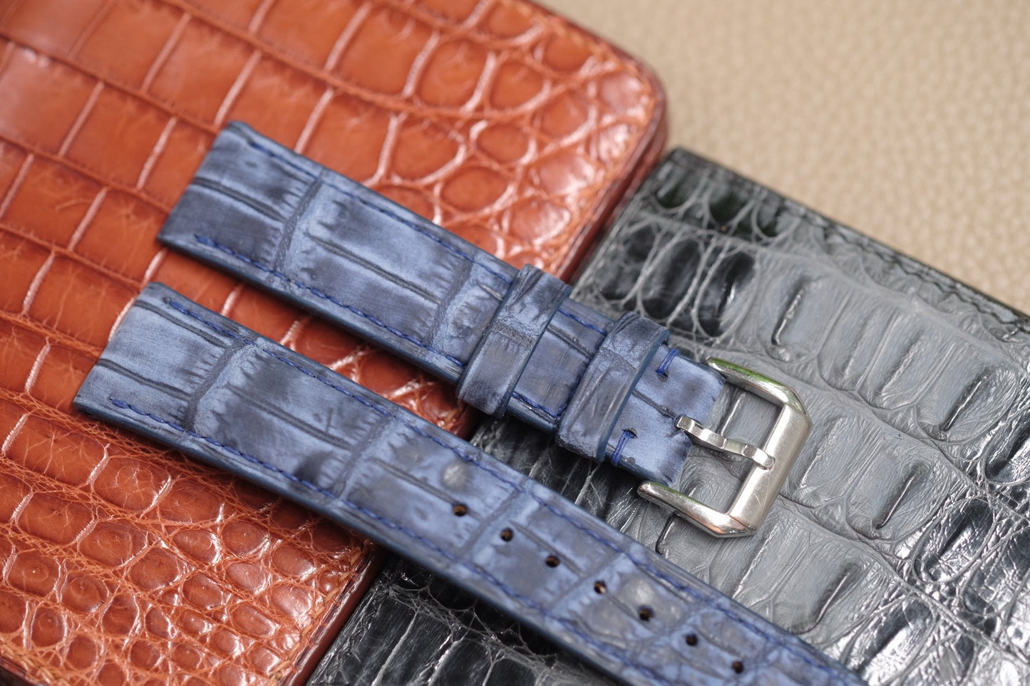 GREY NUBUCK CROCODILE LEATHER WATCH STRAP RD111