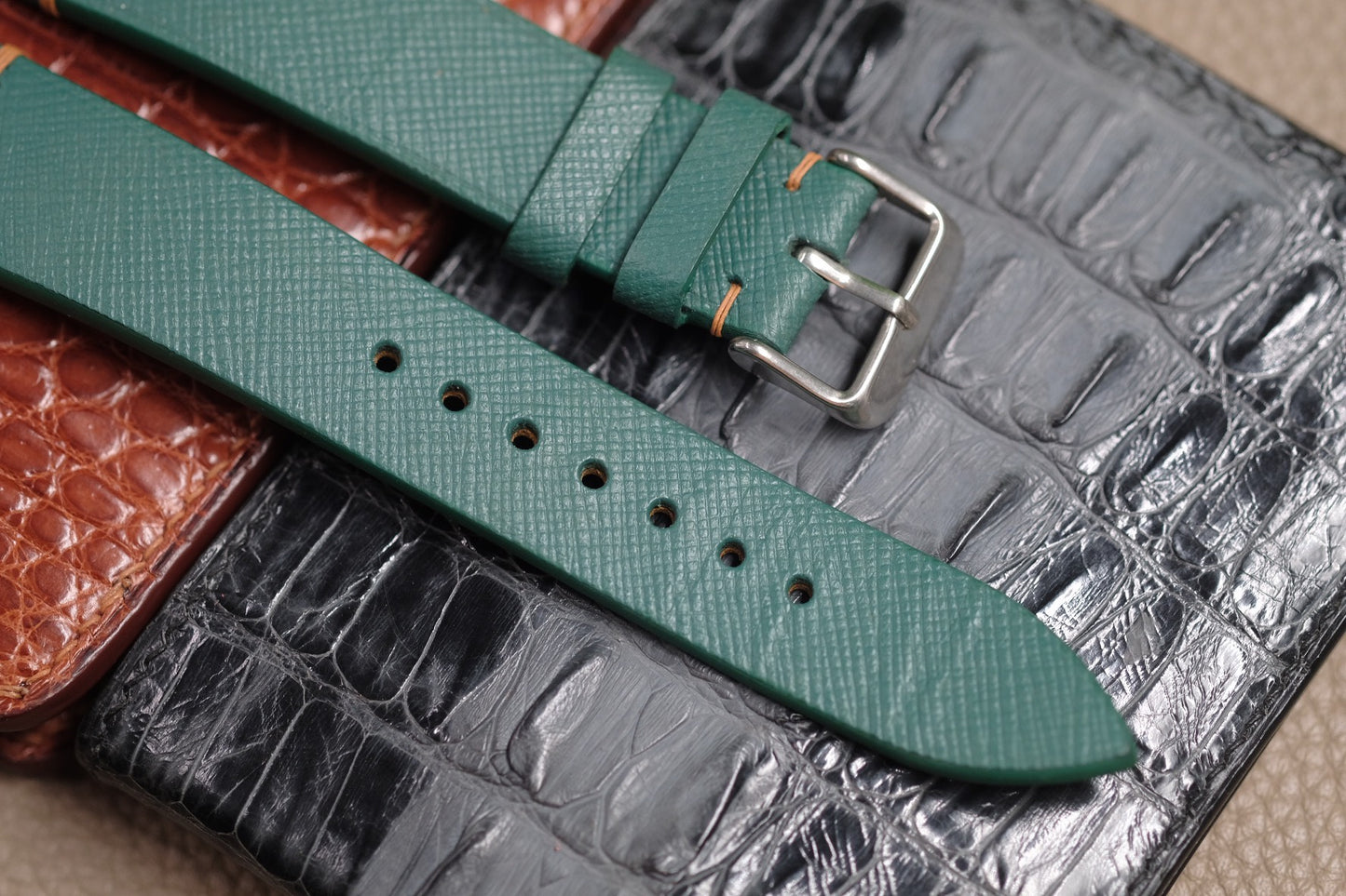 JADE GREEN SAFFIANO LEATHER WATCH STRAP RD110