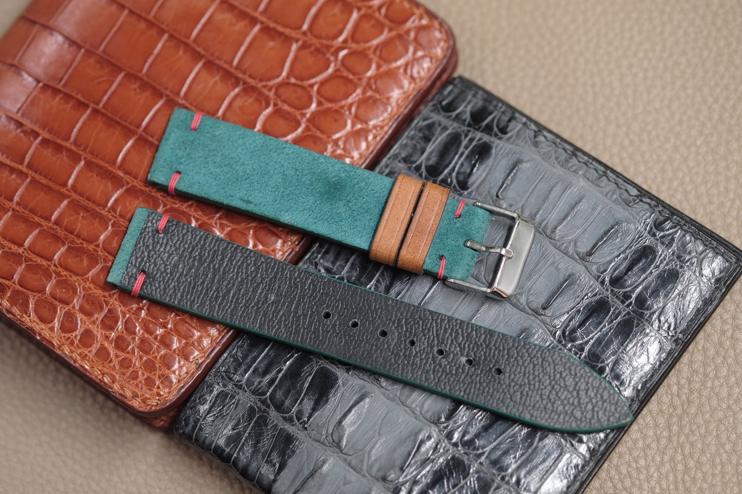 GREENISH BLUE SUEDE LEATHER WATCH STRAP RD114