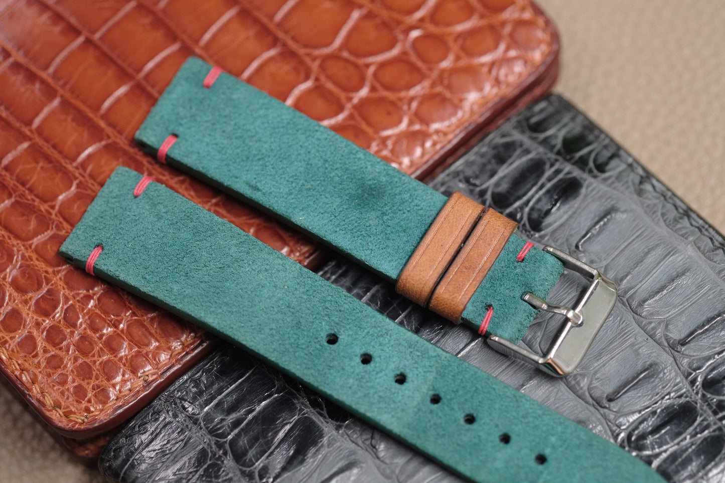 GREENISH BLUE SUEDE LEATHER WATCH STRAP RD114