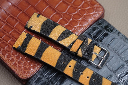 BLACK AND YELLOW STINGRAY LEATHER WATCH STRAP RD118