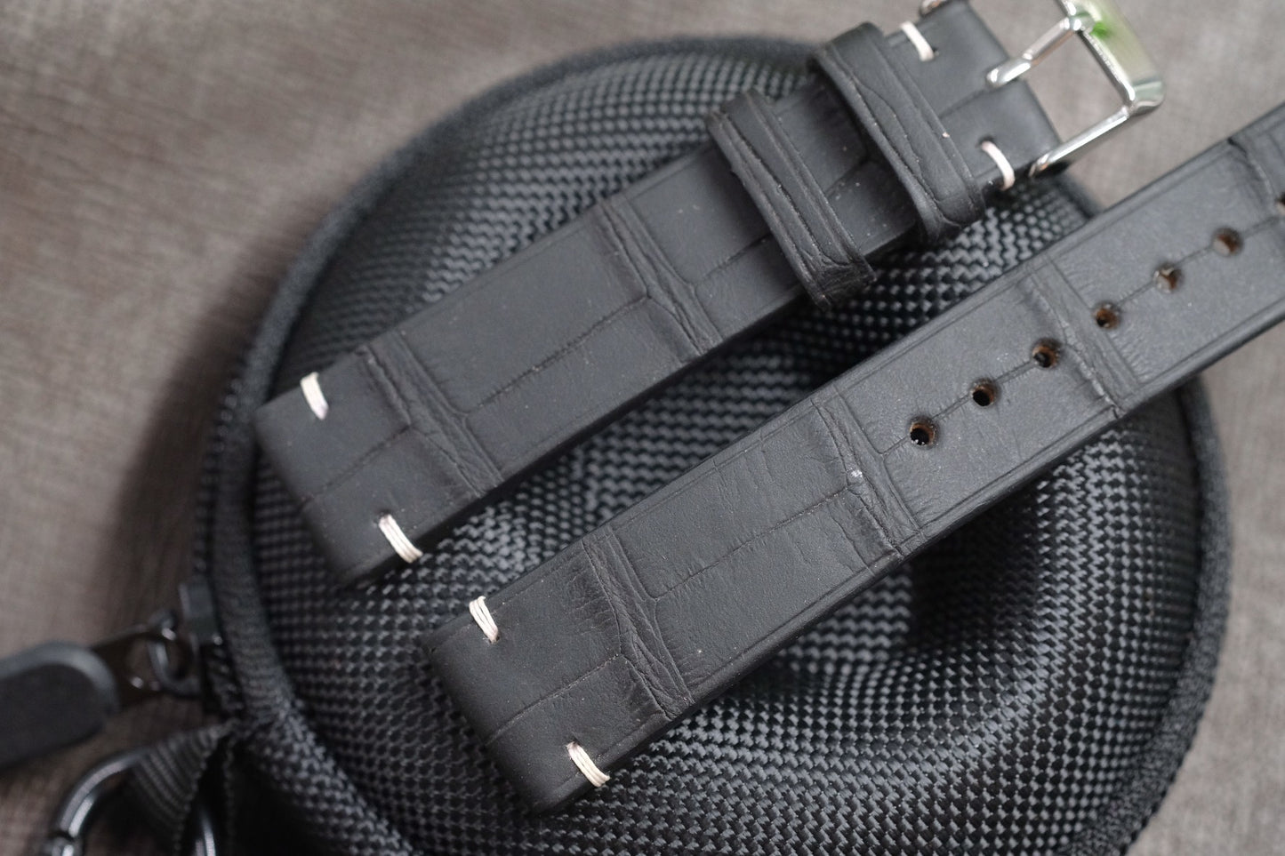 BLACK CROCODILE LEATHER WATCH STRAP RD122