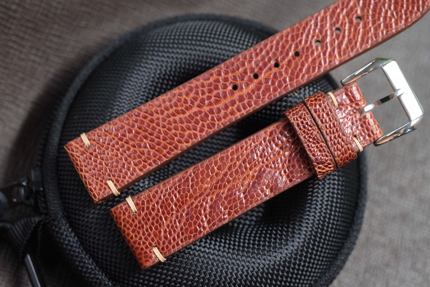 BROWN OSTRICH LEG SKIN LEATHER WATCH STRAP RD123