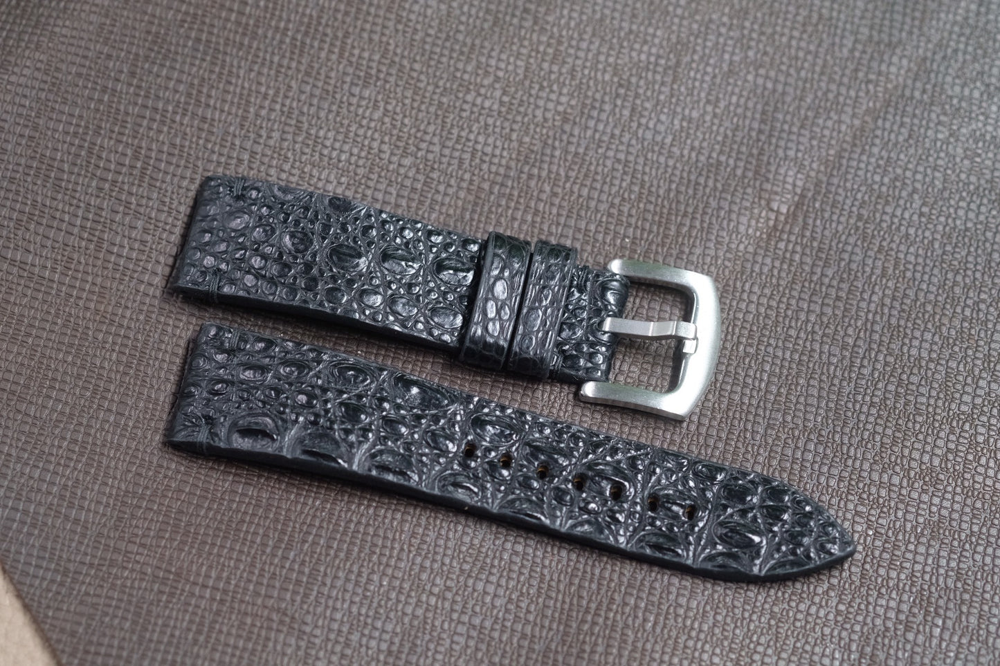 BLACK HORNBACK CROCODILE LEATHER WATCH STRAP RD126