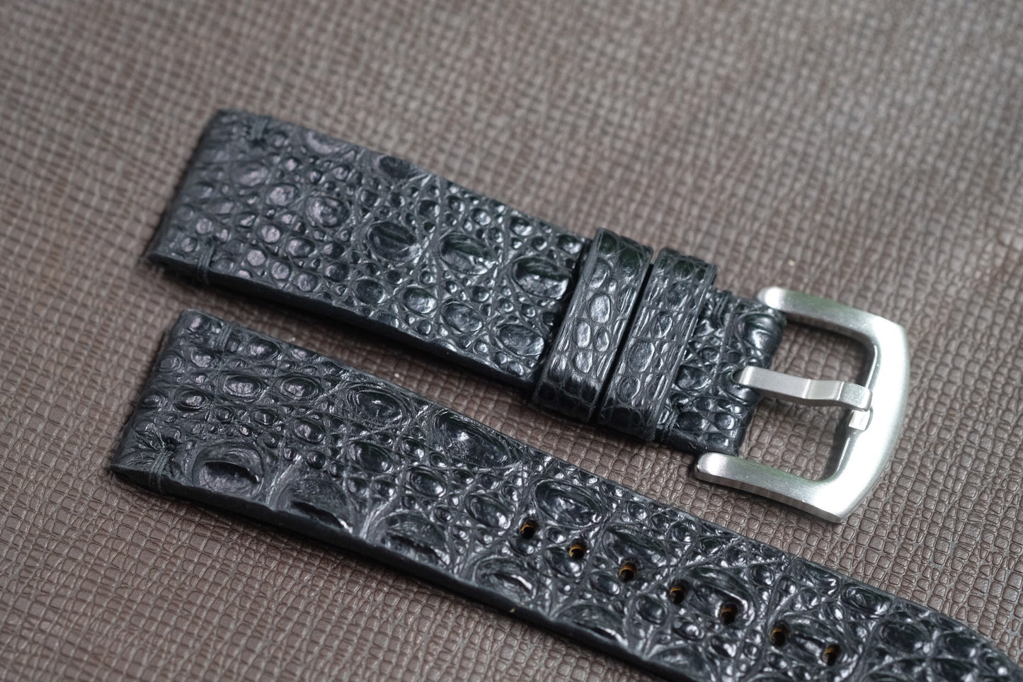 BLACK HORNBACK CROCODILE LEATHER WATCH STRAP RD126