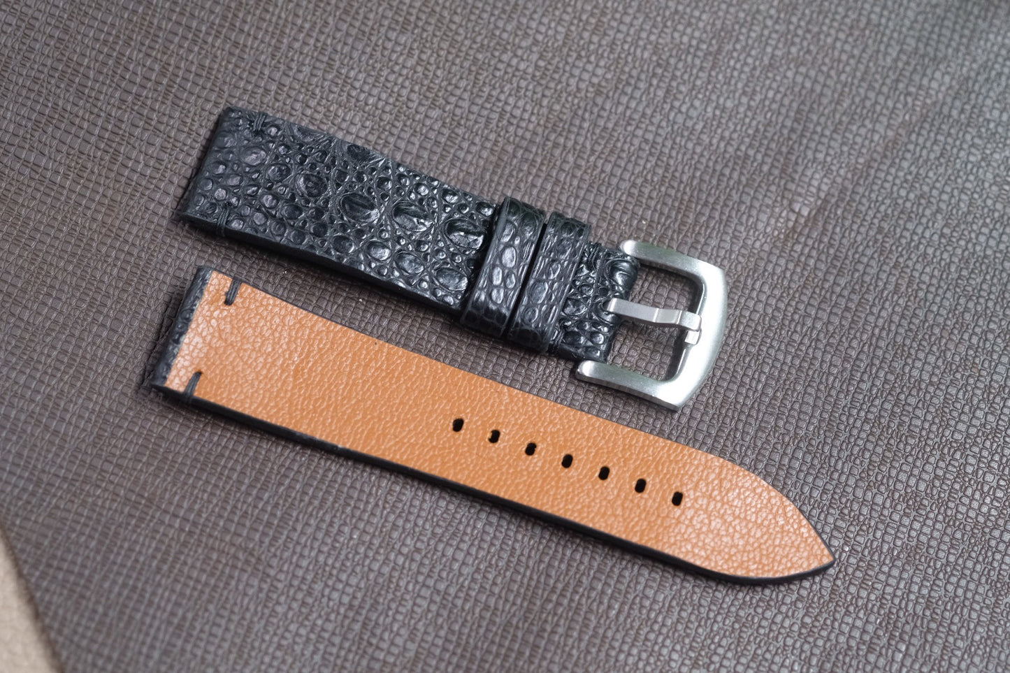 BLACK HORNBACK CROCODILE LEATHER WATCH STRAP RD126