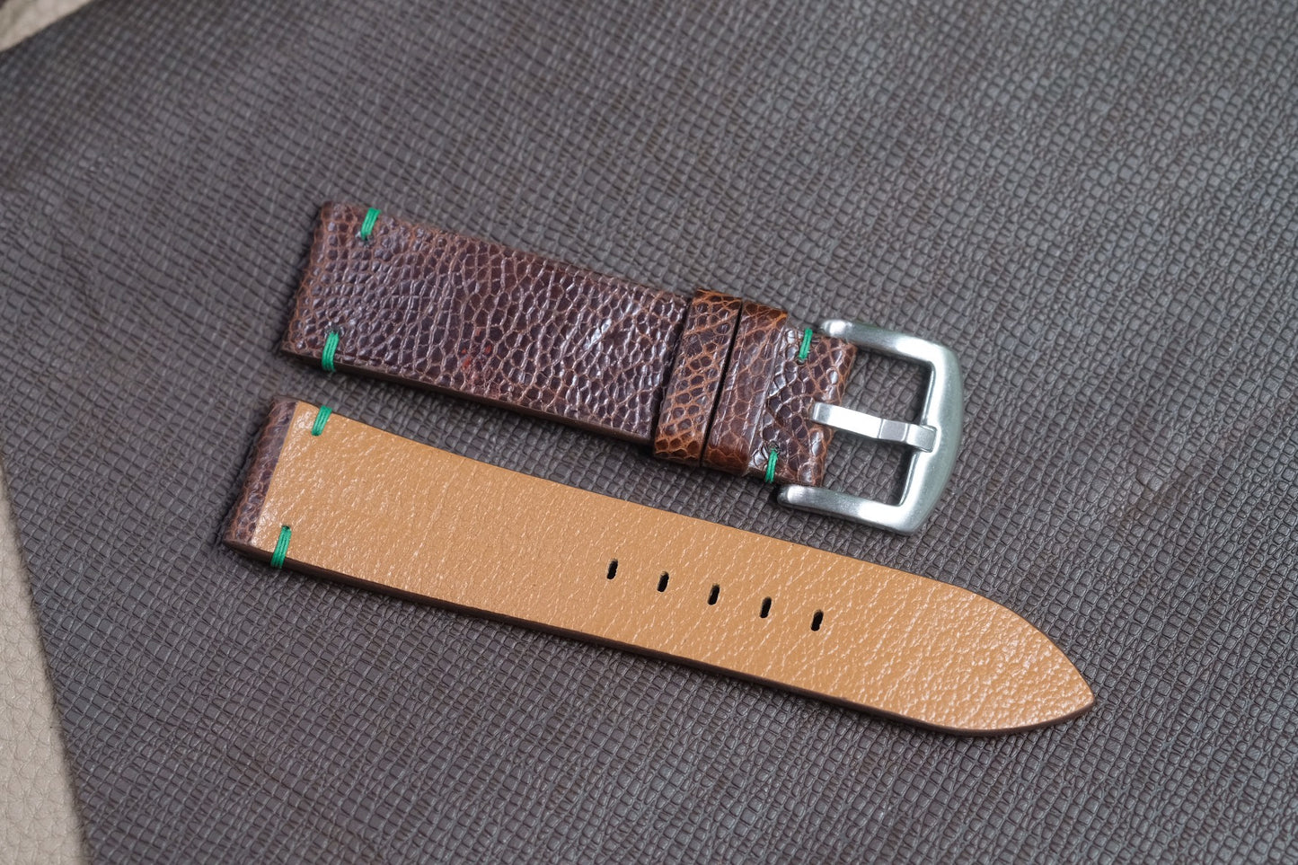 DARK BROWN OSTRICH LEG SKIN LEATHER WATCH STRAP RD125