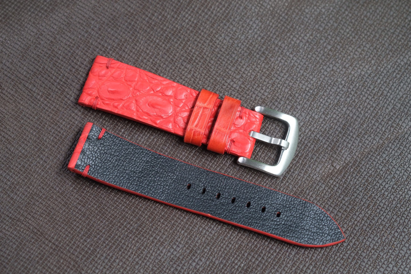 RED HORNBACK CROCODILE LEATHER WATCH STRAP RD127