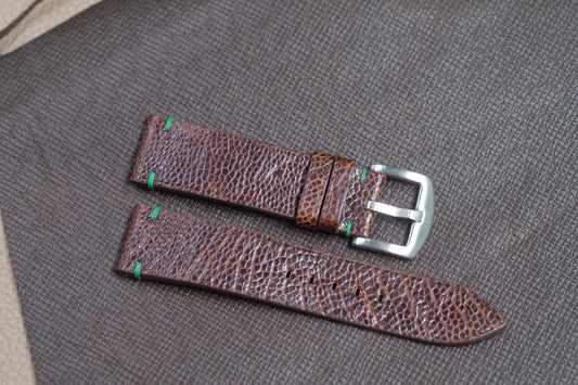 DARK BROWN OSTRICH LEG SKIN LEATHER WATCH STRAP RD125