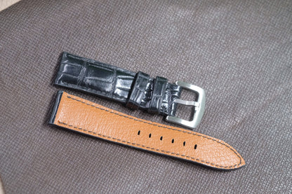 BLACK CROCODILE LEATHER WATCH STRAP RD129