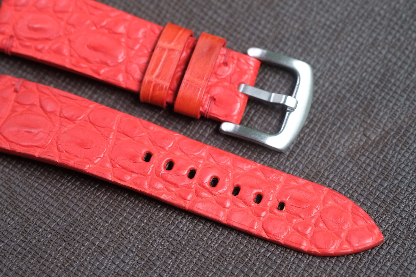 RED HORNBACK CROCODILE LEATHER WATCH STRAP RD127