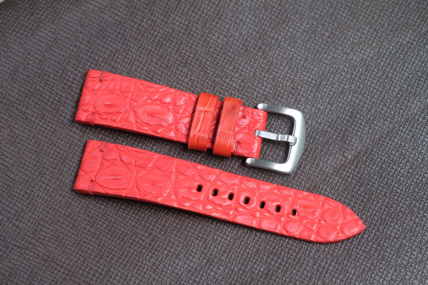 RED HORNBACK CROCODILE LEATHER WATCH STRAP RD127