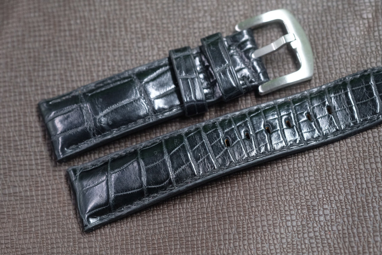 BLACK CROCODILE LEATHER WATCH STRAP RD129