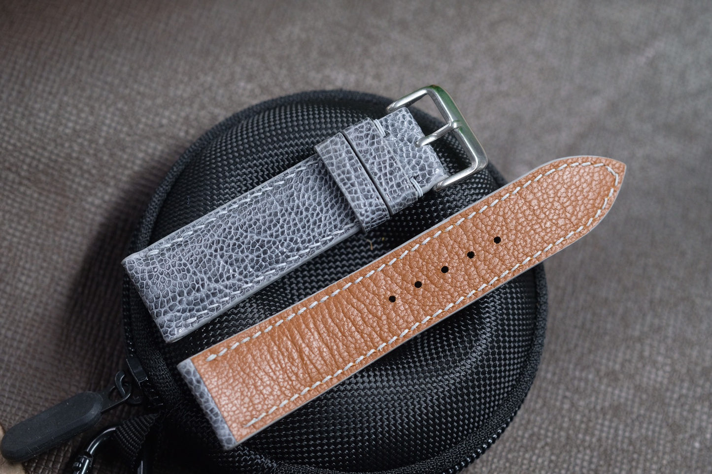 GREY OSTRICH LEG SKIN LEATHER WATCH STRAP RD136