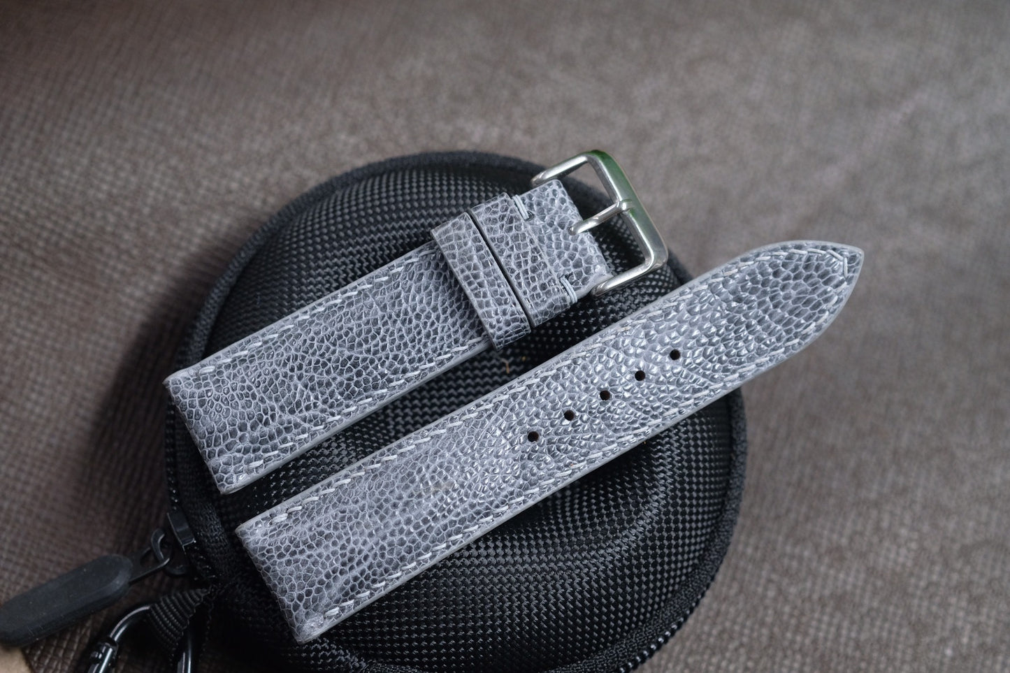 GREY OSTRICH LEG SKIN LEATHER WATCH STRAP RD136