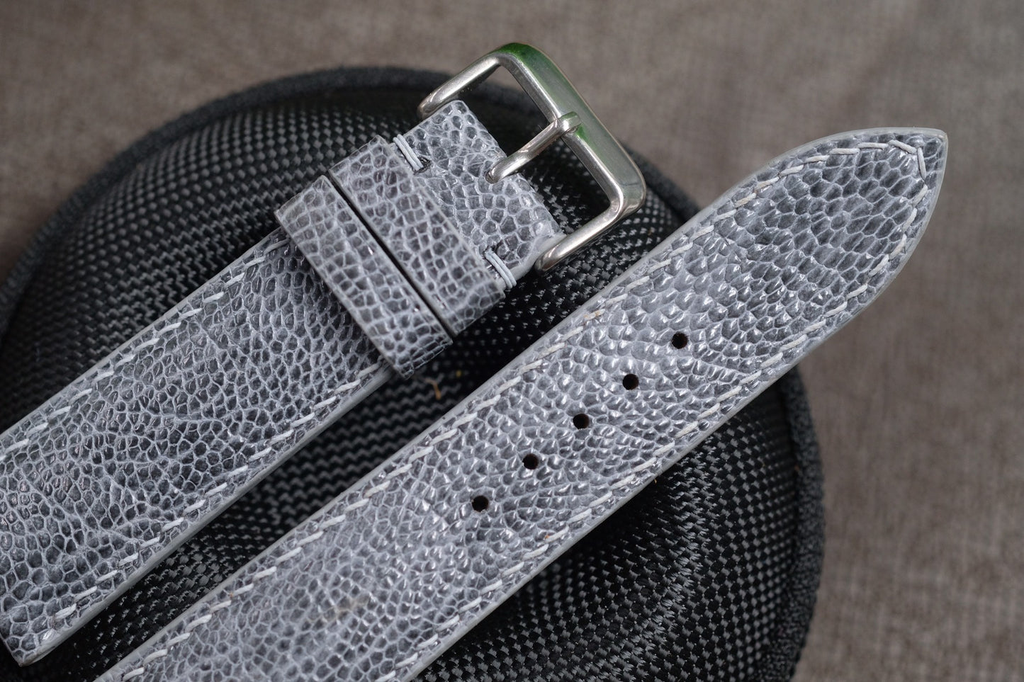 GREY OSTRICH LEG SKIN LEATHER WATCH STRAP RD136