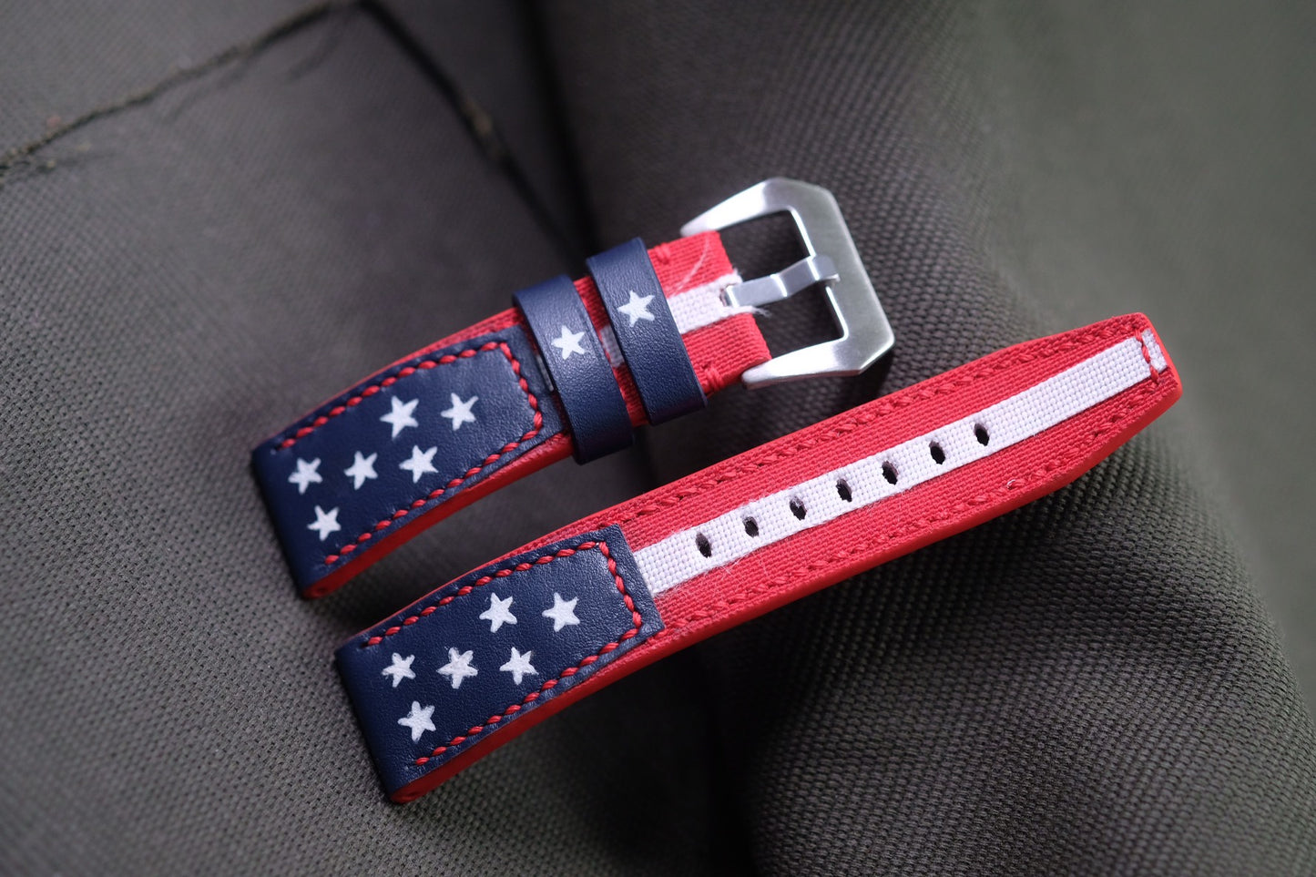 AMERICA FLAG CUSTOM HANDPAINTED CANVAS STRAP HANDMADE FOR PANERAI HDPAM50