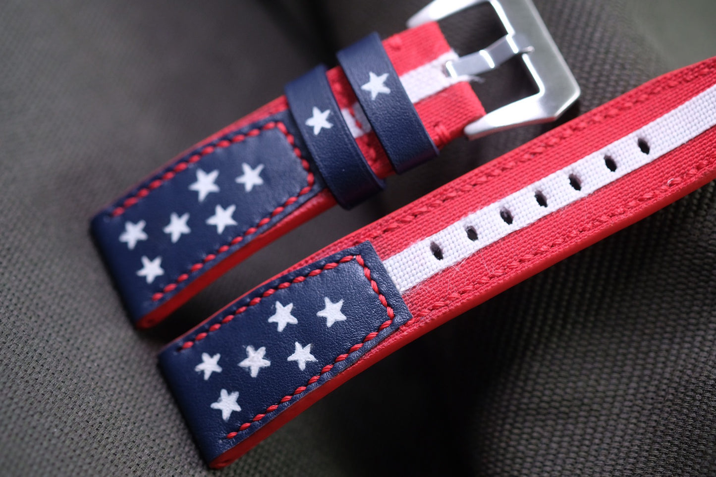 AMERICA FLAG CUSTOM HANDPAINTED CANVAS STRAP HANDMADE FOR PANERAI HDPAM50