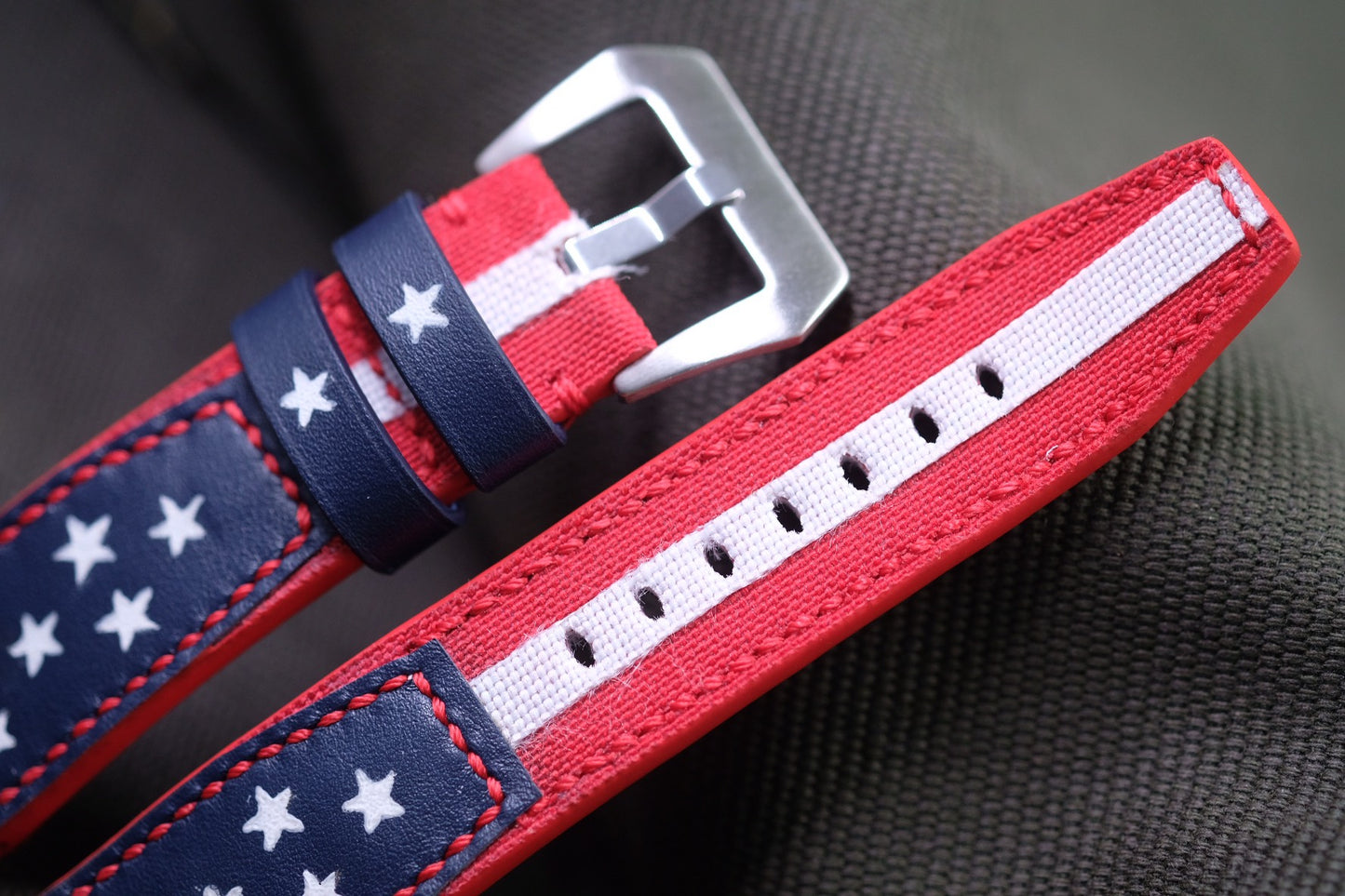 AMERICA FLAG CUSTOM HANDPAINTED CANVAS STRAP HANDMADE FOR PANERAI HDPAM50