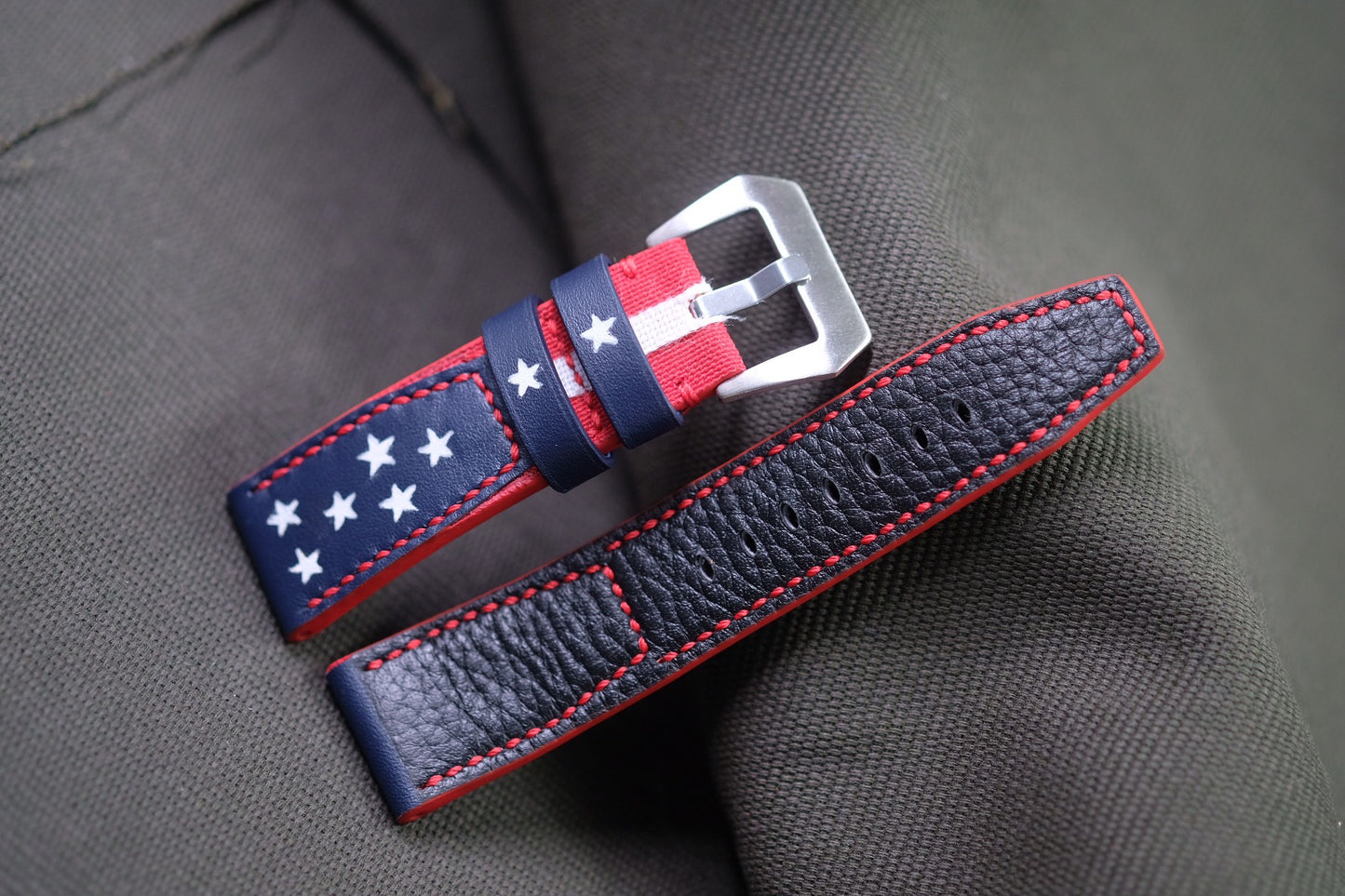 AMERICA FLAG CUSTOM HANDPAINTED CANVAS STRAP HANDMADE FOR PANERAI HDPAM50