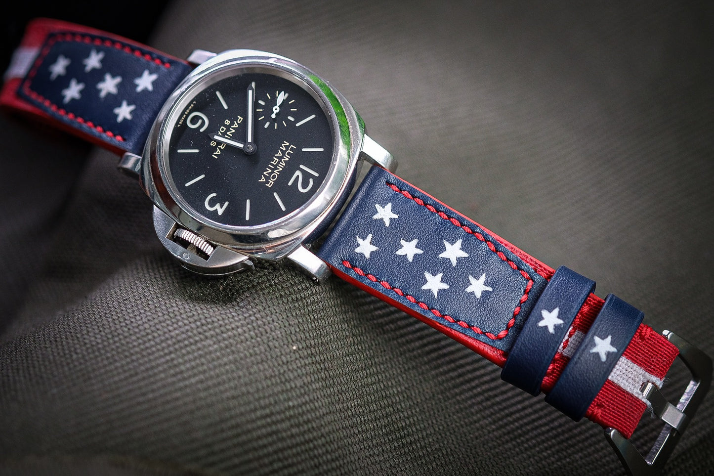 AMERICA FLAG CUSTOM HANDPAINTED CANVAS STRAP HANDMADE FOR PANERAI HDPAM50